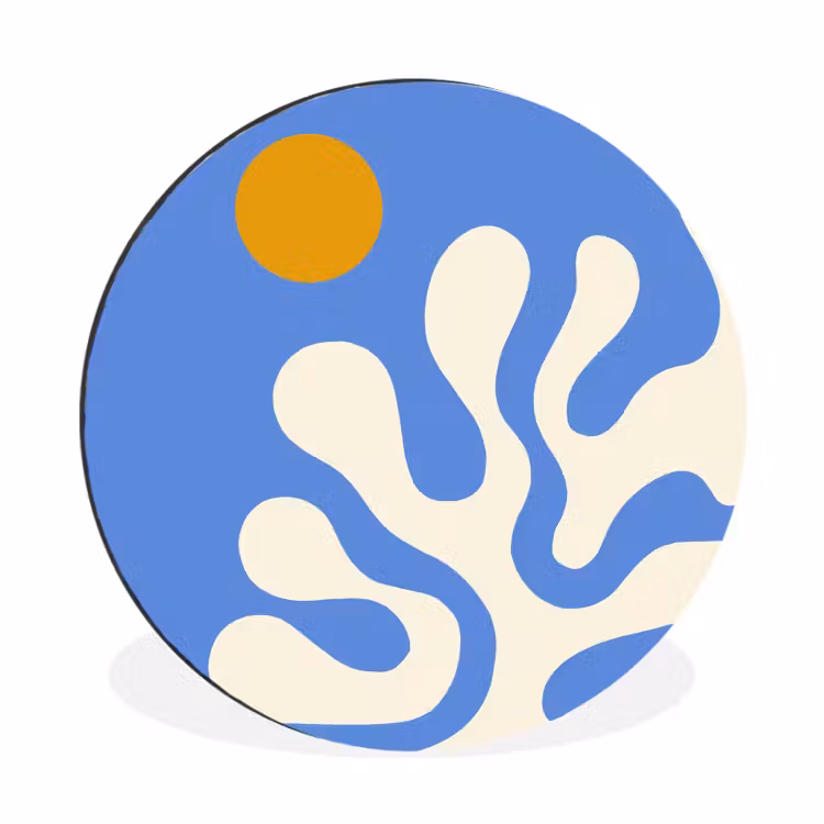 Minimalistisch - Organisch patroon - Blauw Wandcirkel aluminium klein -3d