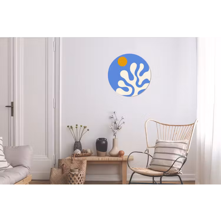 Minimalistisch - Organisch patroon - Blauw Wandcirkel aluminium klein -woonkamer