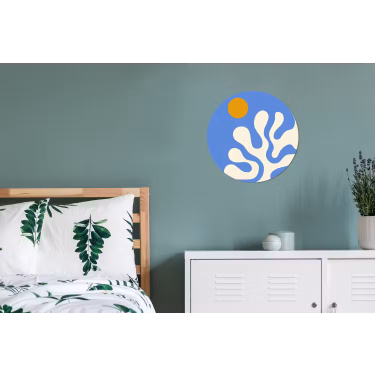 Minimalistisch - Organisch patroon - Blauw Wandcirkel aluminium klein -slaapkamer