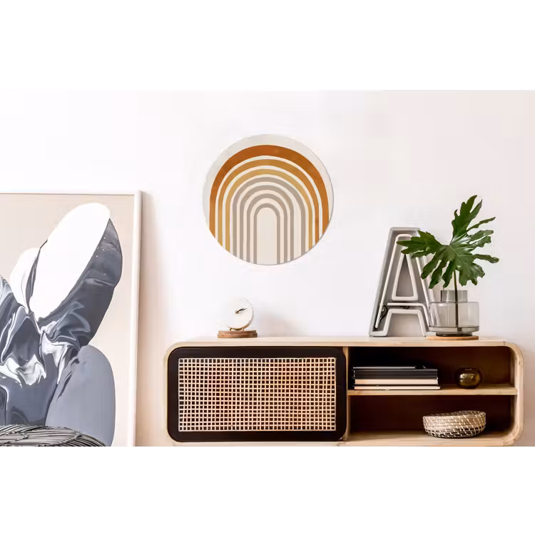 Minimalistisch - Boog - Lijnen - Beige Wandcirkel aluminium klein -kantoor