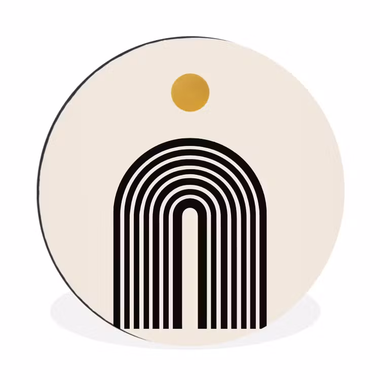 Minimalistisch - Zwarte boog - Gouden cirkel Wandcirkel aluminium klein -3d