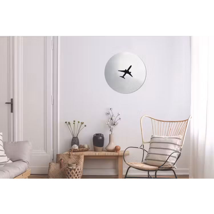 Minimalistisch - Silhouet - Zwart - Vliegtuig Wandcirkel aluminium klein -woonkamer