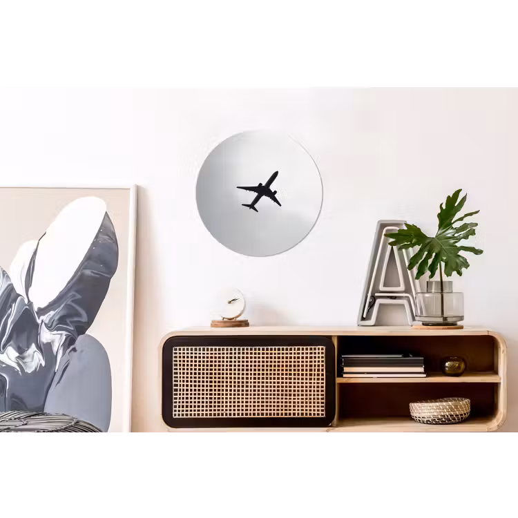 Minimalistisch - Silhouet - Zwart - Vliegtuig Wandcirkel aluminium klein -kantoor