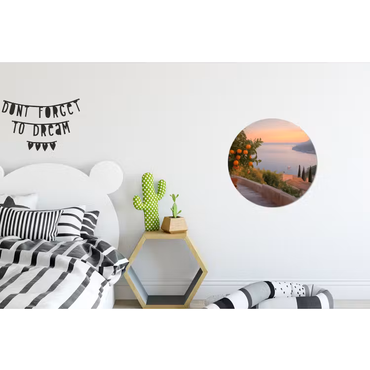Middelandse zee - Sinaasappel - Heuvels - Zee Wandcirkel aluminium klein -kinderkamer