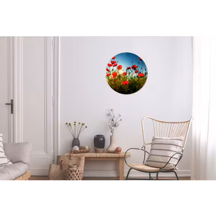 Klaprozen - Toscane - Zon - Rood - Blauw Wandcirkel aluminium klein -woonkamer