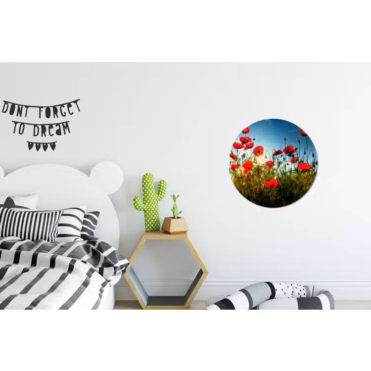 Klaprozen - Toscane - Zon - Rood - Blauw Wandcirkel aluminium klein -kinderkamer
