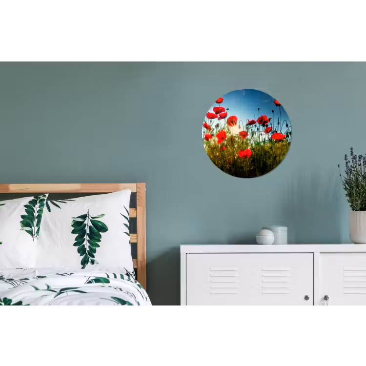 Klaprozen - Toscane - Zon - Rood - Blauw Wandcirkel aluminium klein -slaapkamer