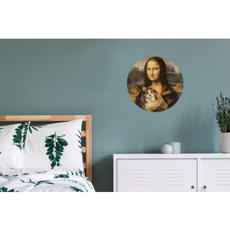 Mona Lisa - Kat - Leonardo da Vinci - Vintage - Kunstwerk - Oude meesters - Schilderij Wandcirkel aluminium klein -slaapkamer
