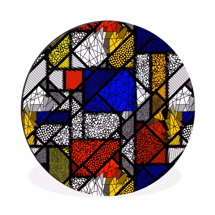 Mondriaan - Glas in lood - Oude Meesters - Kunstwerk - Abstract - Schilderij Wandcirkel aluminium klein -3d
