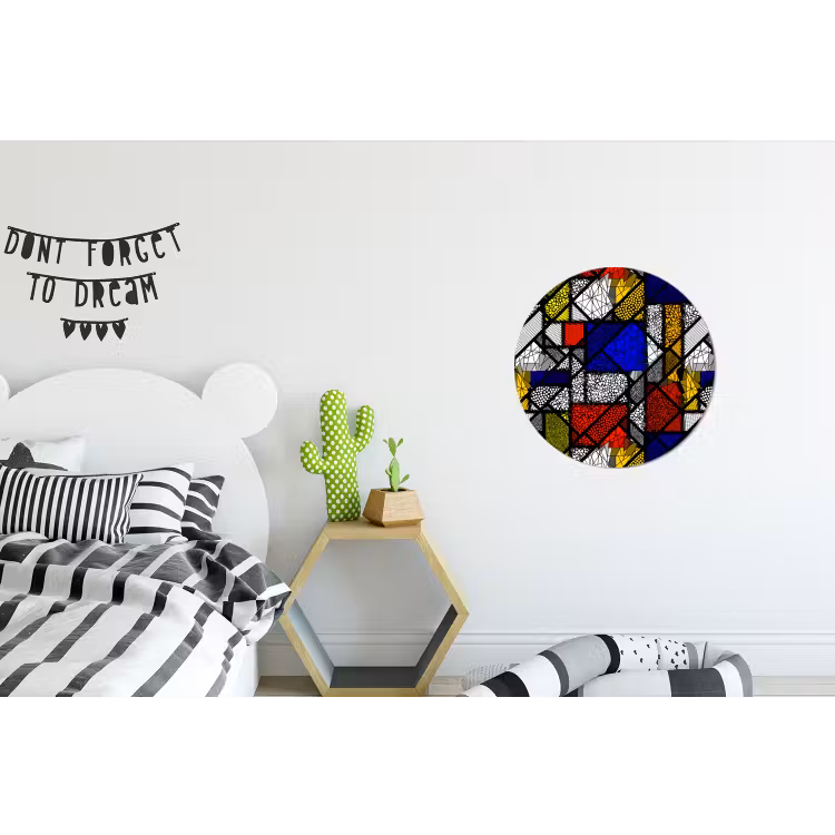 Mondriaan - Glas in lood - Oude Meesters - Kunstwerk - Abstract - Schilderij Wandcirkel aluminium klein -kinderkamer