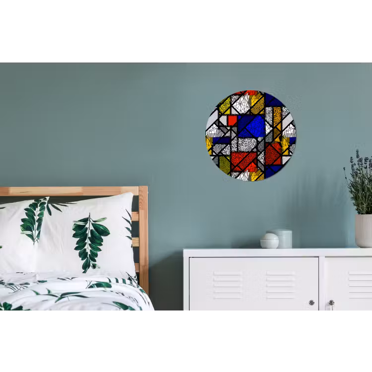 Mondriaan - Glas in lood - Oude Meesters - Kunstwerk - Abstract - Schilderij Wandcirkel aluminium klein -slaapkamer