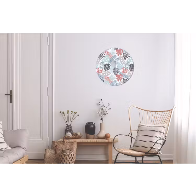 Monstera - Pastel - Bladeren - Tropical Wandcirkel aluminium klein -woonkamer