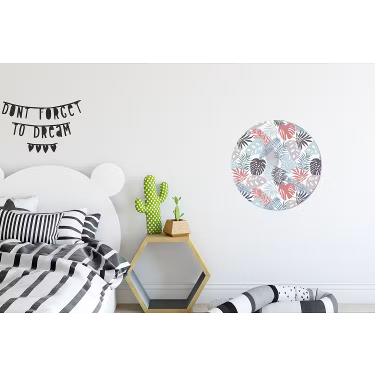 Monstera - Pastel - Bladeren - Tropical Wandcirkel aluminium klein -kinderkamer