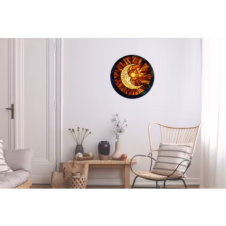 Mozaïek - Glas - Maan - Donkerblauw Wandcirkel aluminium klein -woonkamer