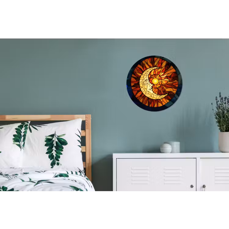 Mozaïek - Glas - Maan - Donkerblauw Wandcirkel aluminium klein -slaapkamer