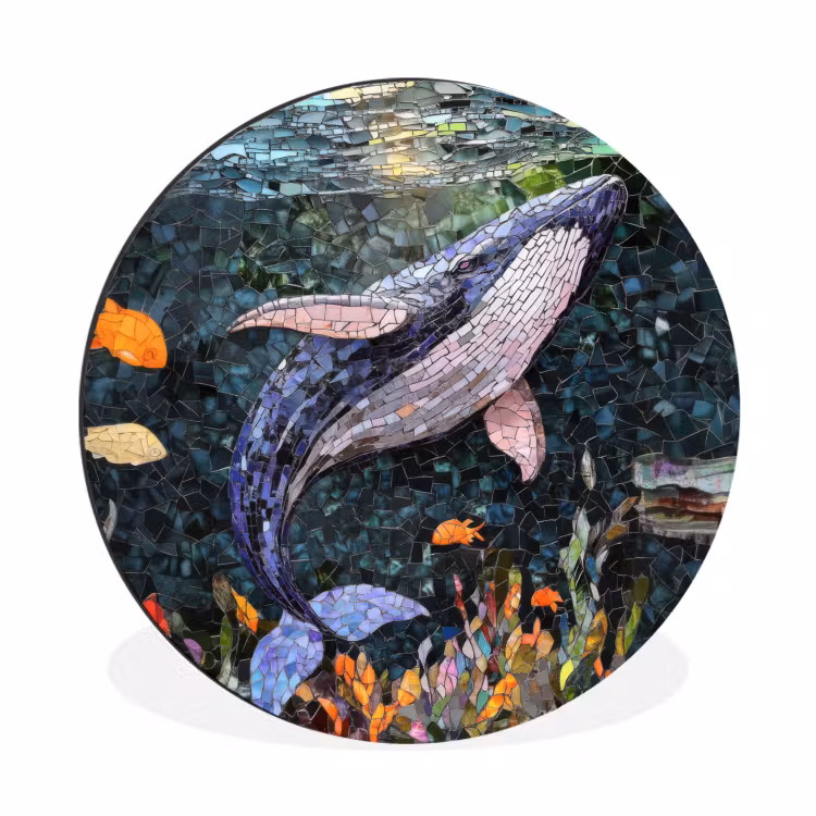 Mozaïek - Walvis - Koraal - Water Wandcirkel aluminium klein -3d
