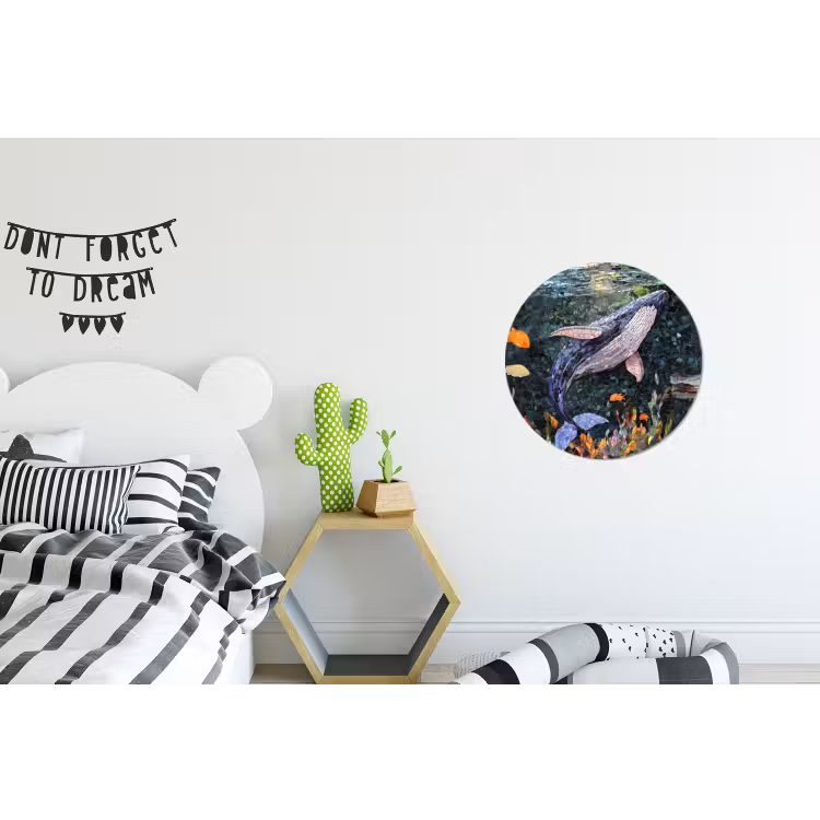 Mozaïek - Walvis - Koraal - Water Wandcirkel aluminium klein -kinderkamer