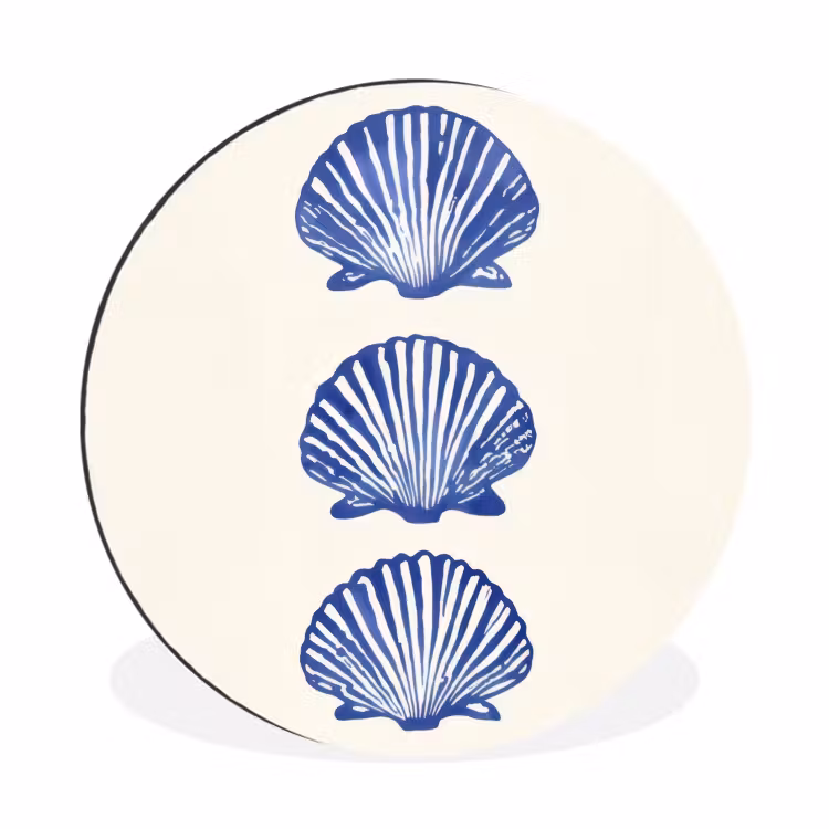 Schelpen - Blauw - Patroon Wandcirkel aluminium klein -3d