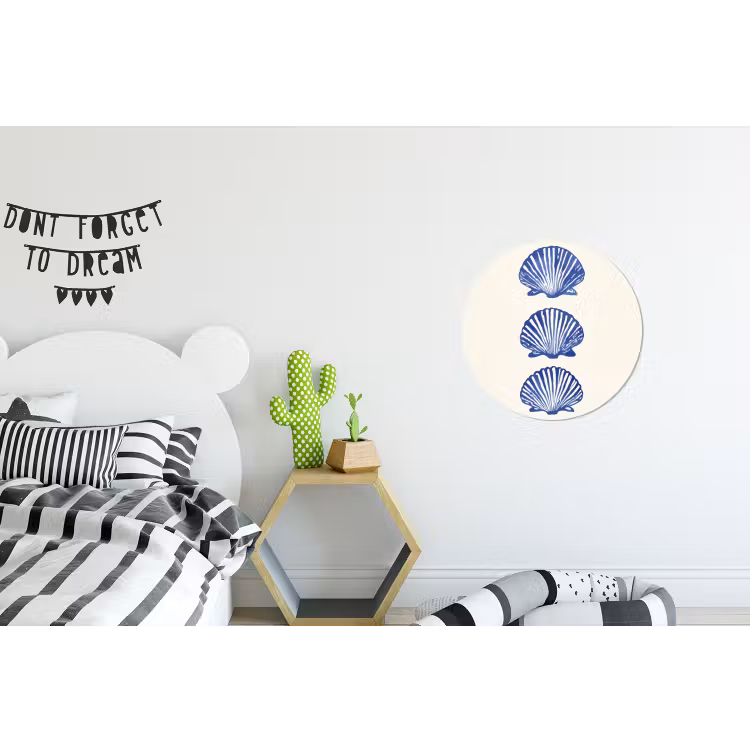 Schelpen - Blauw - Patroon Wandcirkel aluminium klein -kinderkamer