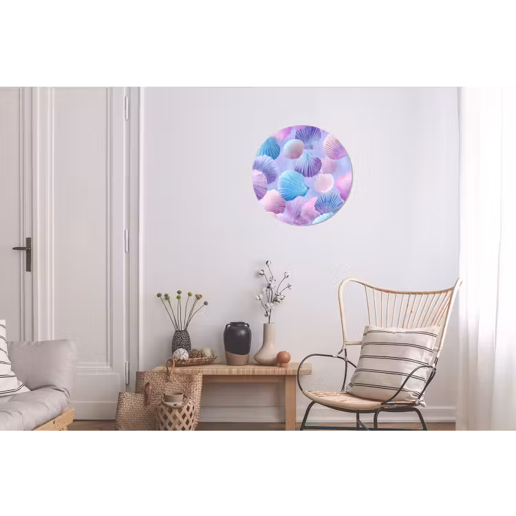 Schelpen - Paars - Blauw - Patroon Wandcirkel aluminium klein -woonkamer