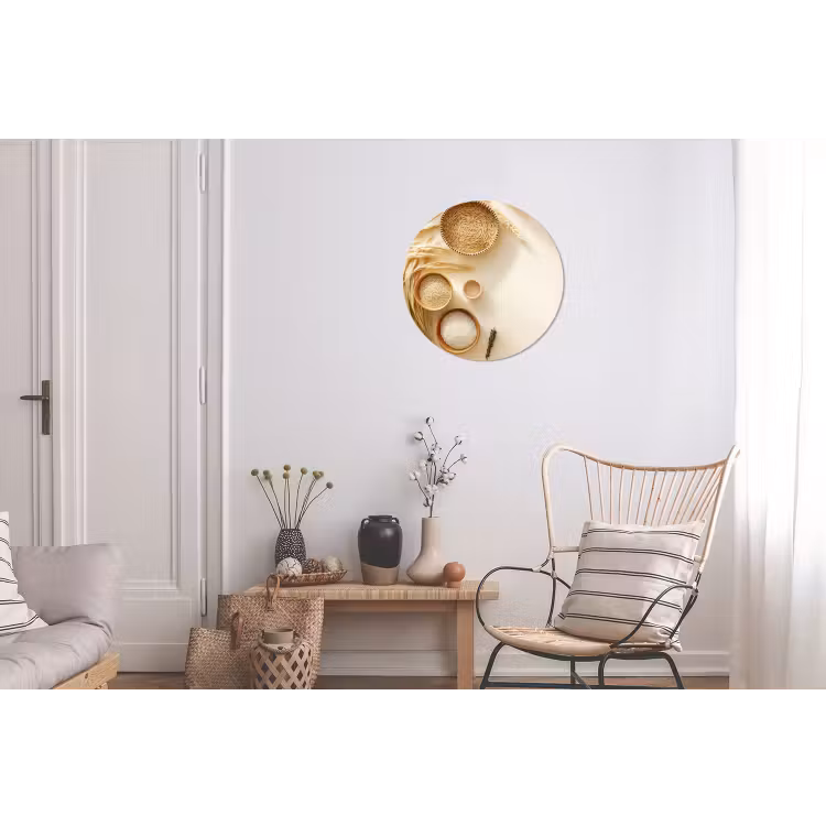 Granen - Hout - Kom - Beige Wandcirkel aluminium klein -woonkamer