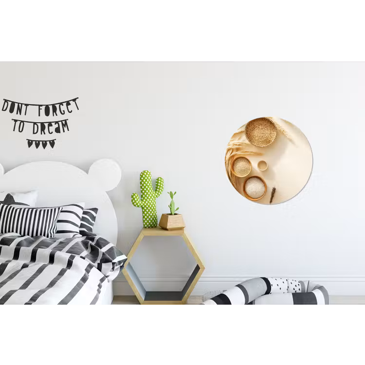 Granen - Hout - Kom - Beige Wandcirkel aluminium klein -kinderkamer
