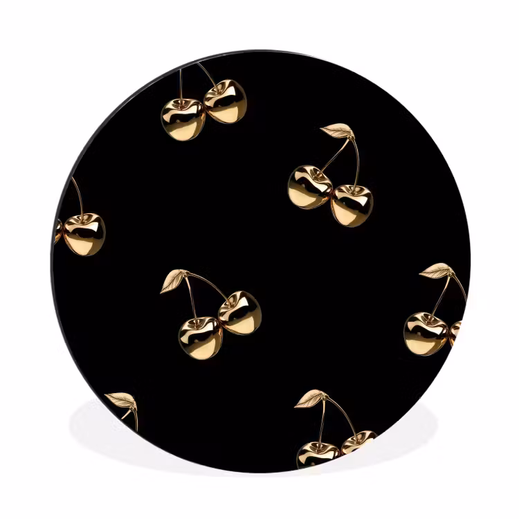 Patroon - Kersen - Goud - Chrome Wandcirkel aluminium klein -3d