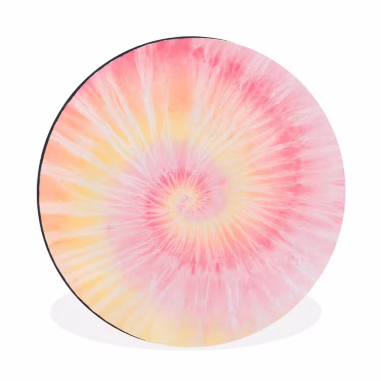 Patroon - Tie Dye - Pasteltinten - Roze Wandcirkel aluminium klein -3d