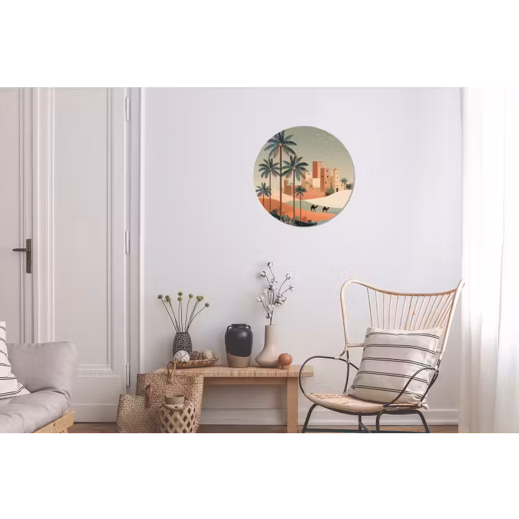 Nachtlandschap - Kamelen - Sterren - zandduinden Wandcirkel aluminium klein -woonkamer