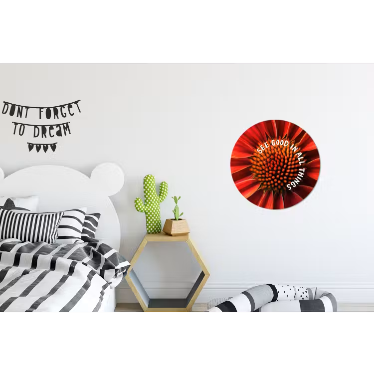 Close up - Bloem - Quote - Rood Wandcirkel aluminium klein -kinderkamer
