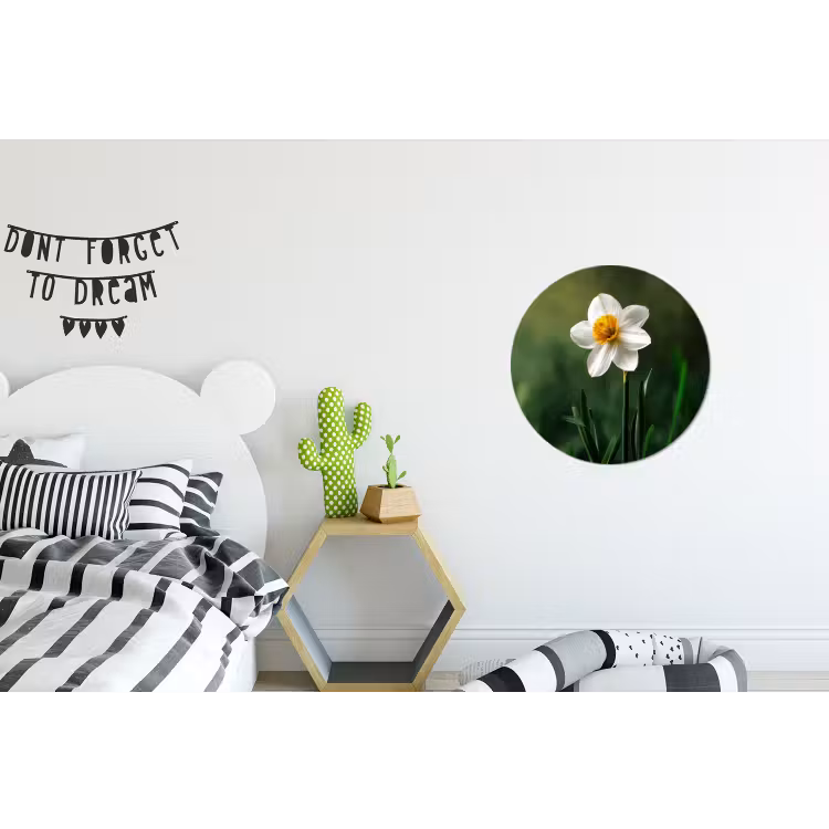 Narcis - Bloem - Wit - Grassprieten Wandcirkel aluminium klein -kinderkamer
