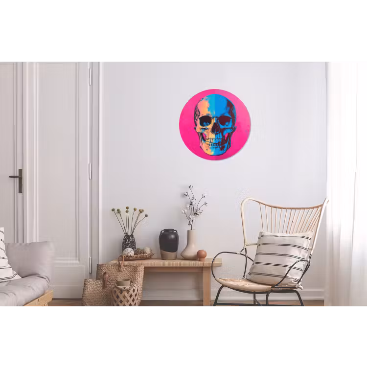 Neon - Blauw - Pop-art - Schedel Wandcirkel aluminium klein -woonkamer