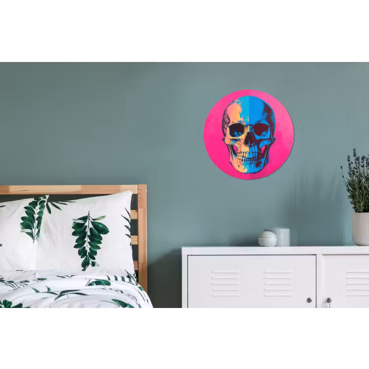 Neon - Blauw - Pop-art - Schedel Wandcirkel aluminium klein -slaapkamer
