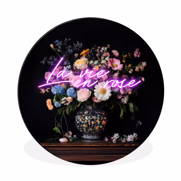 Neon - Vaas - Bloemen Wandcirkel aluminium klein -3d