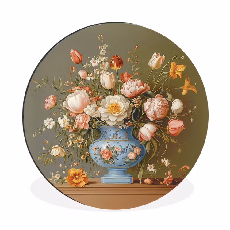 Neutral - Bloemen - Boeket - Vaas Wandcirkel aluminium klein -3d