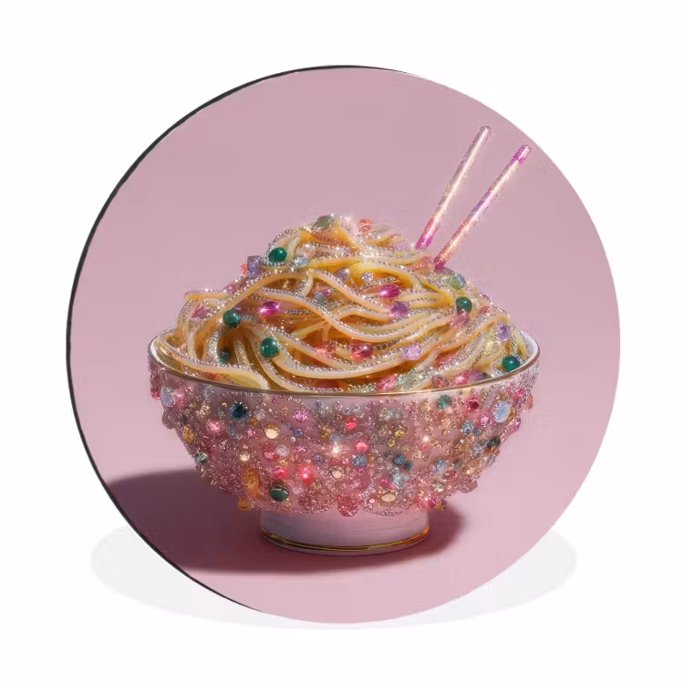 Noodles - Edelstenen - Stokjes - Roze Wandcirkel aluminium klein -3d