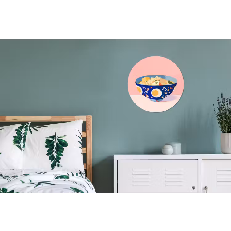 Noodles - Kom - Blauw - Illustratie Wandcirkel aluminium klein -slaapkamer