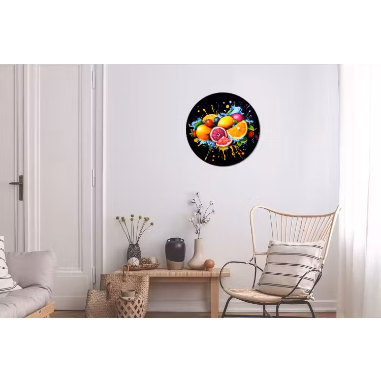 Fruit - Graffiti - Kleurrijk - Sinaasappel - Aardbei - Abstract Wandcirkel aluminium klein -woonkamer