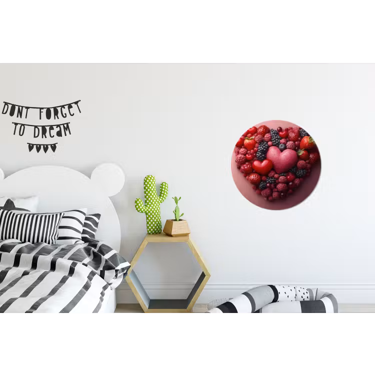 Fruit - Hartjes - Aardbeien - Frambozen - Bosbessen Wandcirkel aluminium klein -kinderkamer