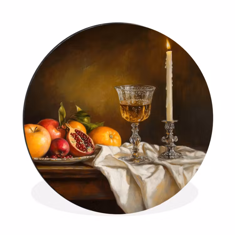 Fruit -  Stilleven - Wijn - Kaars Wandcirkel aluminium klein -3d