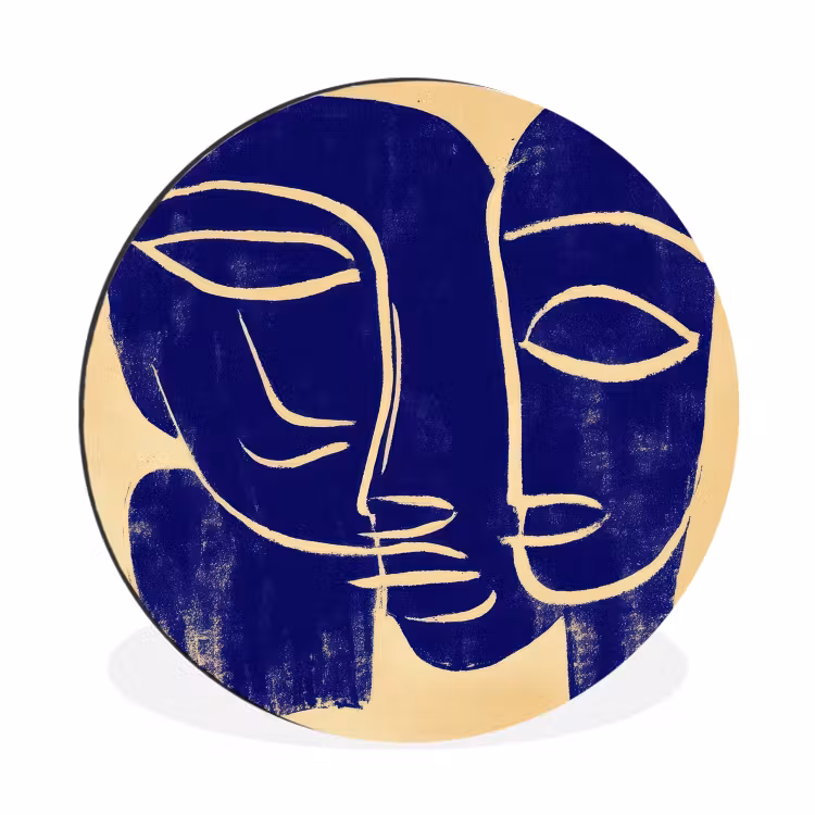 Okergeel - Blauw - Eenvoudige lijnen Wandcirkel aluminium klein -3d