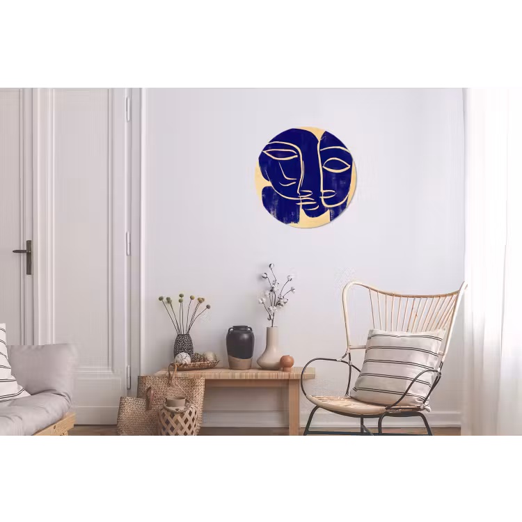 Okergeel - Blauw - Eenvoudige lijnen Wandcirkel aluminium klein -woonkamer