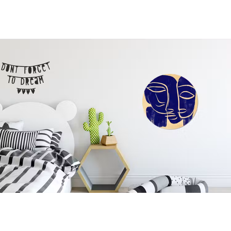 Okergeel - Blauw - Eenvoudige lijnen Wandcirkel aluminium klein -kinderkamer