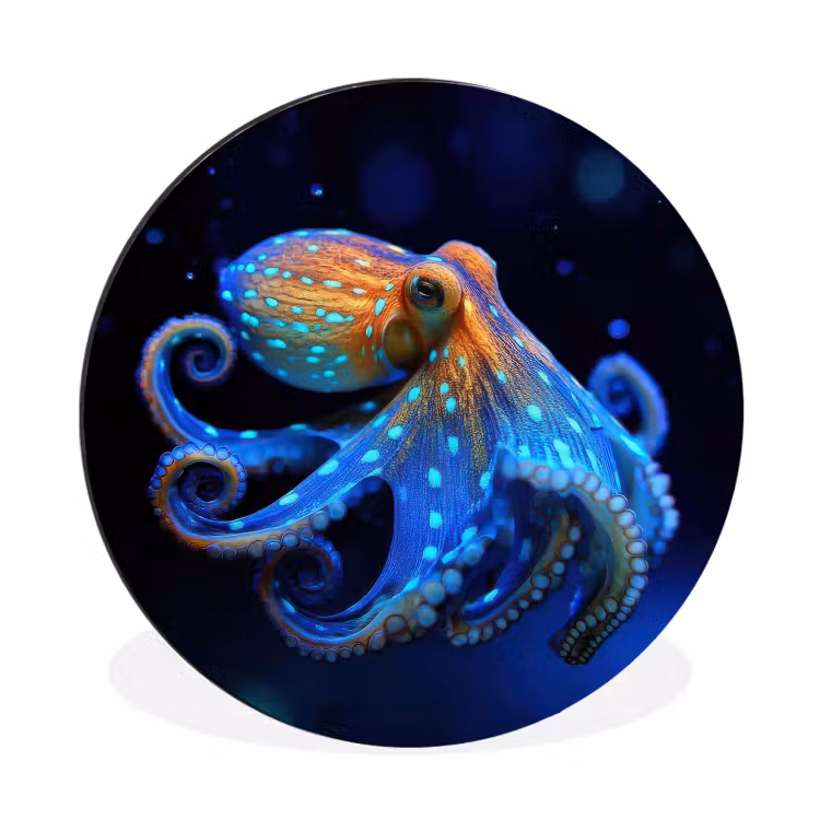 Octopus - Stippen - Blauw - Zee Wandcirkel aluminium klein -3d