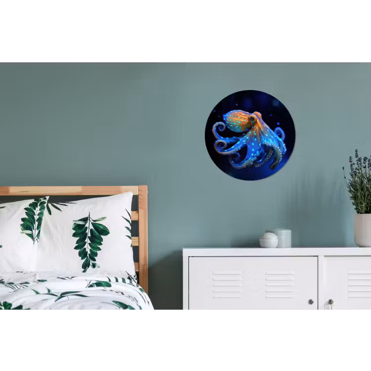 Octopus - Stippen - Blauw - Zee Wandcirkel aluminium klein -slaapkamer