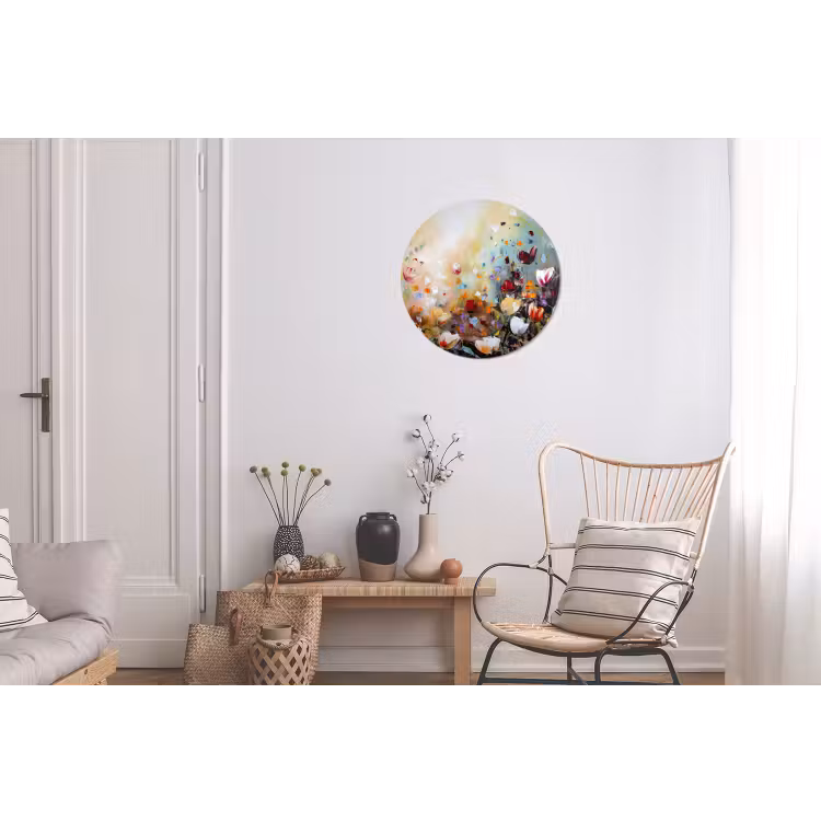 Olieverf - Bloemen - Kleurrijk - Natuur Wandcirkel aluminium klein -woonkamer