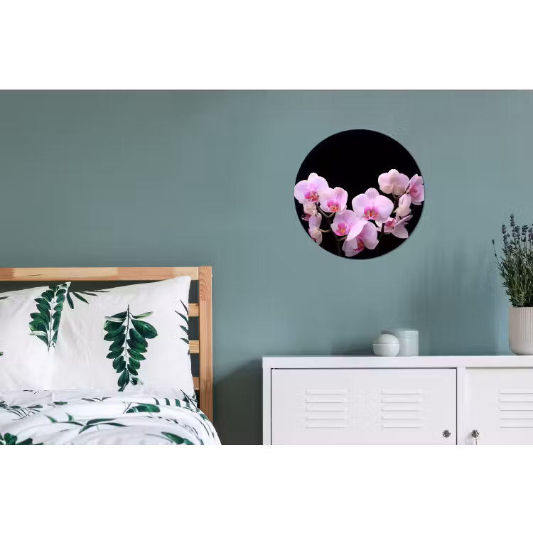 Orchidee - Bloemen - Roze - Flora Wandcirkel aluminium klein -slaapkamer