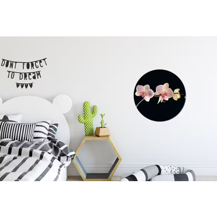 Orchidee - Bloemen - Zwart - Roze - Knoppen Wandcirkel aluminium klein -kinderkamer