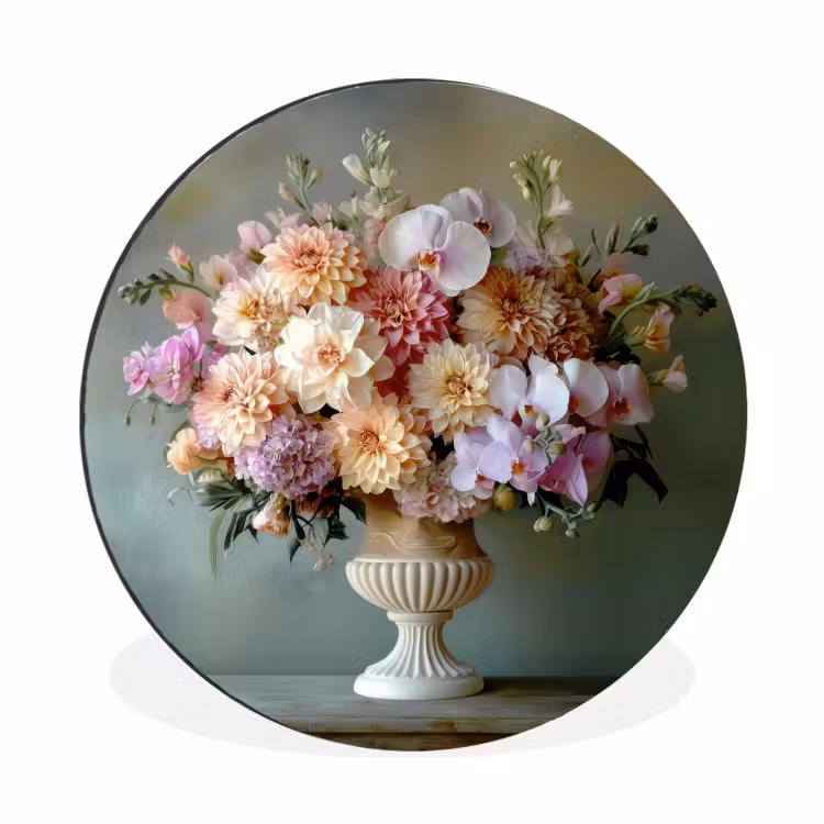 Orchidee - Boeket - Vaas - Bloemen Wandcirkel aluminium klein -3d