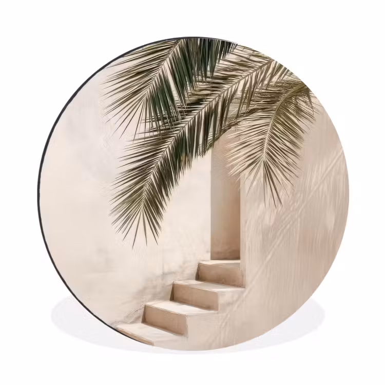 Palmboom - Schaduw - Trap - Beige Wandcirkel aluminium klein -3d